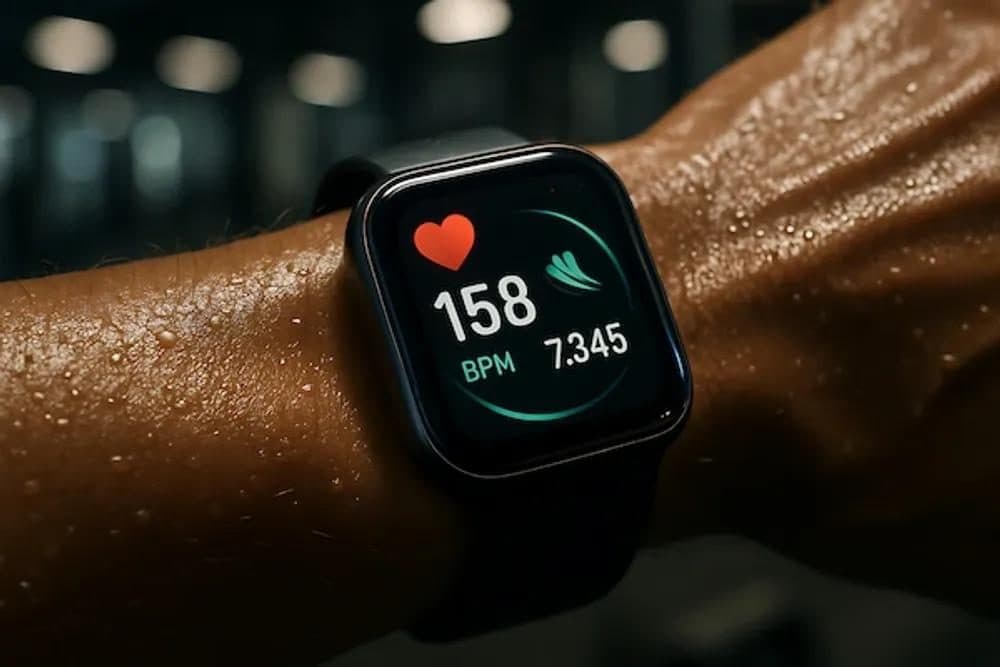 A smartwatch showing heart rate during training