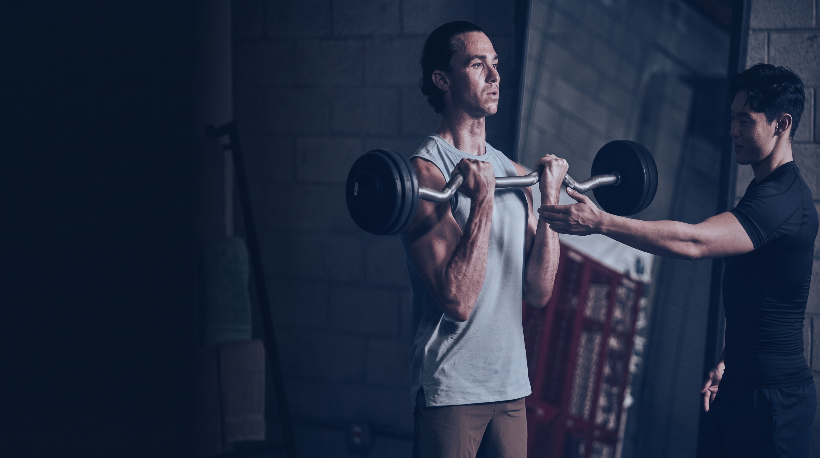 Trainer guiding a client through a lift